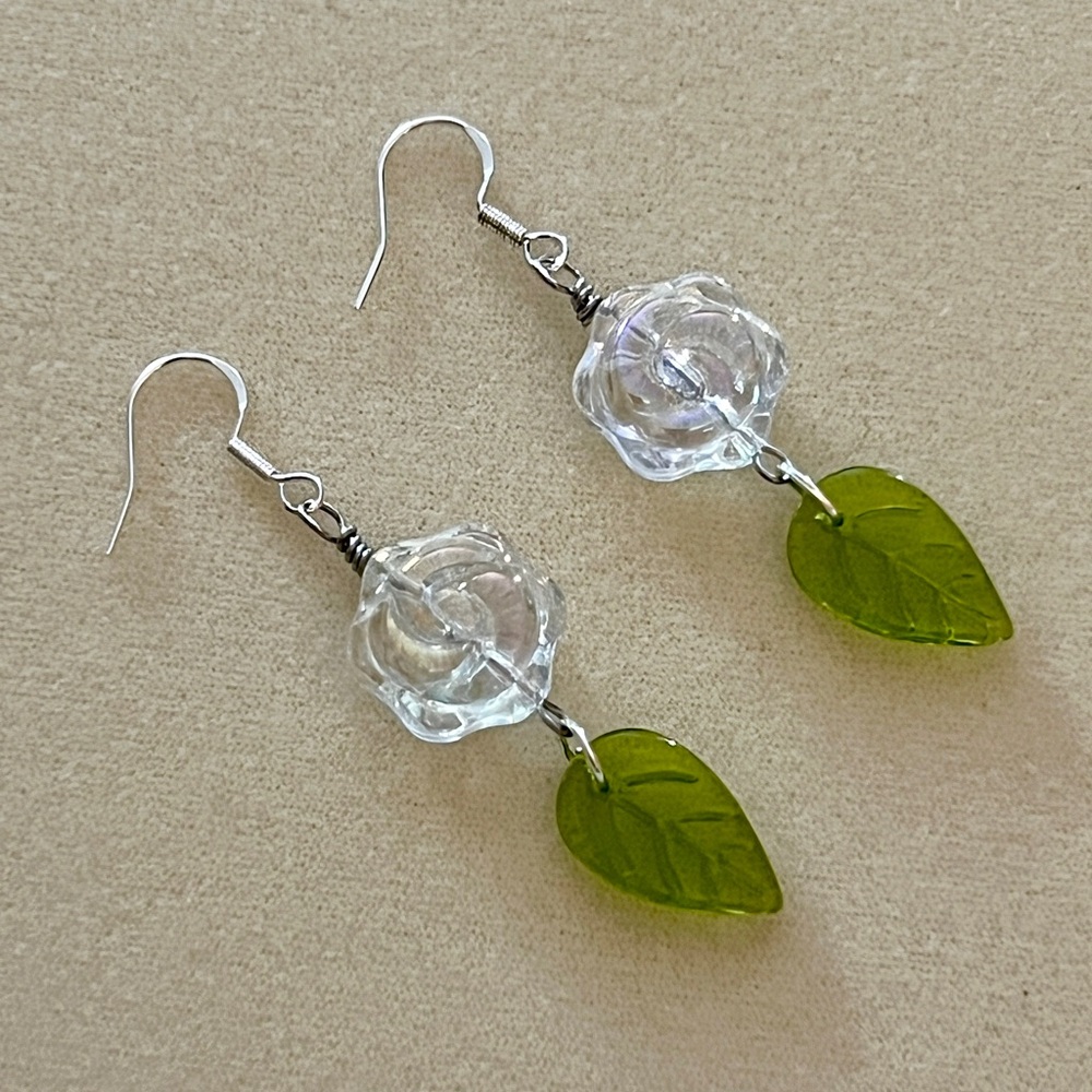 New Beautiful Czech Glass Gardenia Earrings With 925 Silver French Wire Hooks